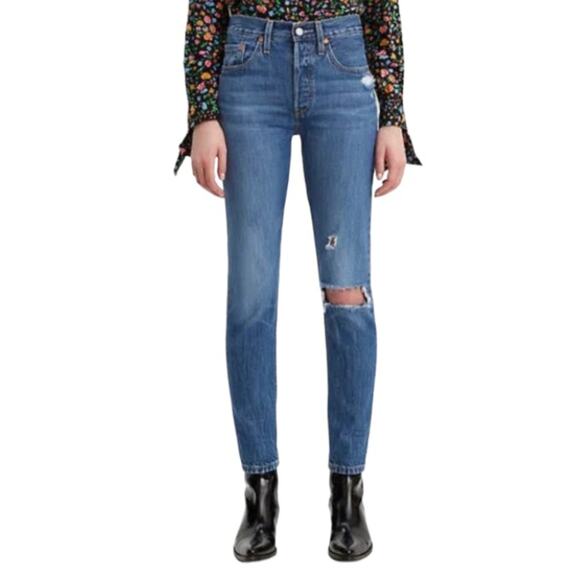 Levis 501 Skinny Jeans Button Fly High Rise Slim Fit Distressed Womens 25 ×28 - Picture 1 of 15